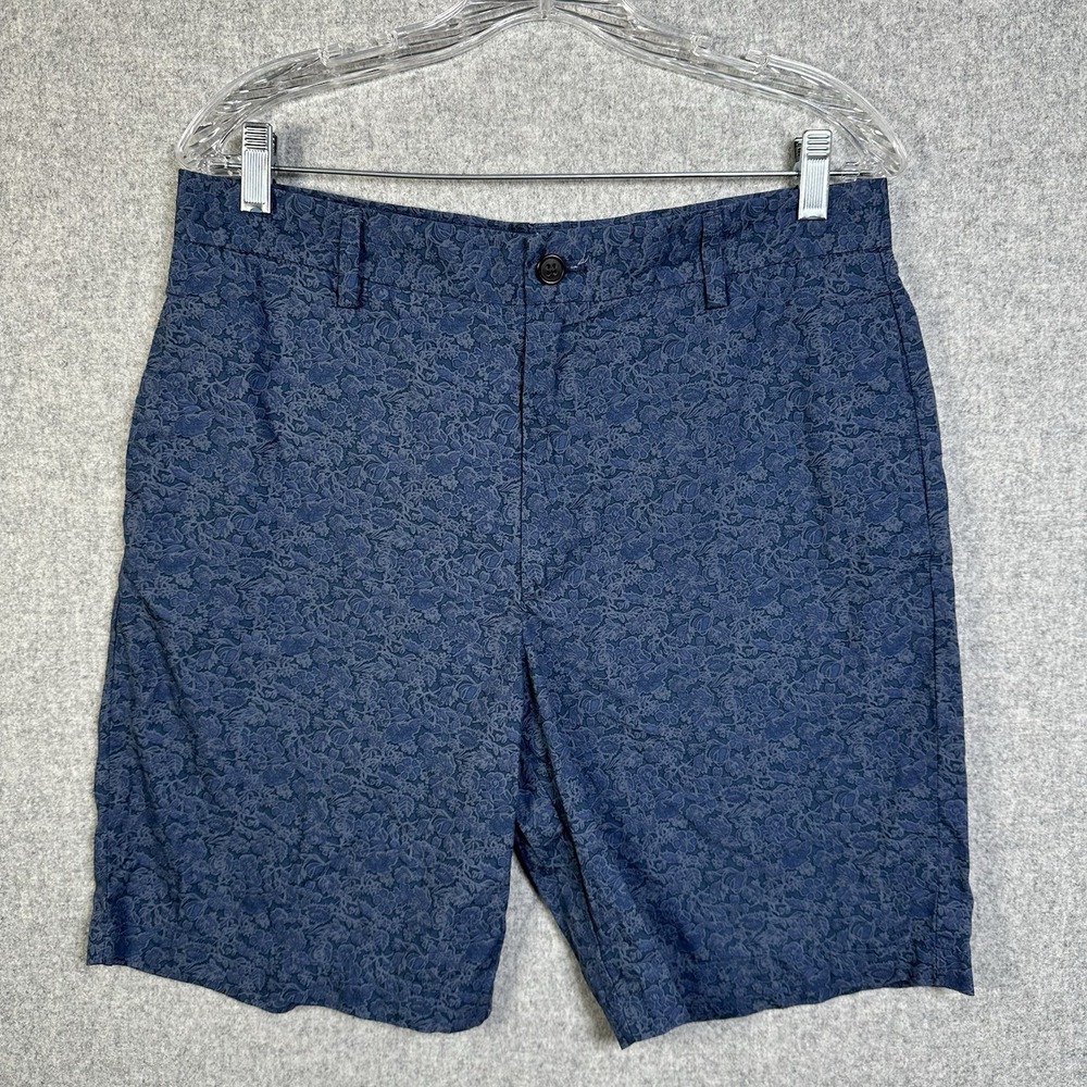 Chaps Size 32 Mens Shorts Bermuda Floral Blue Flat Front 100% Cotton Zip